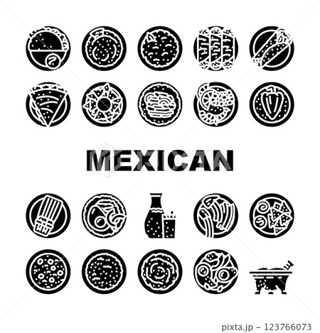 mexican cuisine dinner food icons set vector mexican cuisine dinner food icons set vector 123766073