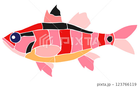 海水魚ネンブツダイの素敵なステンドグラス画切り絵イラスト目地無し 123766119