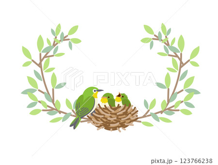 愛鳥週間　メジロ　親子　巣作り　リース　野鳥　鳥 123766238