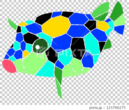 海水魚ハコフグの綺麗なステンドグラス画風切り絵イラスト目地無し 海水魚ハコフグの綺麗なステンドグラス画風切り絵イラスト目地無し 123766275