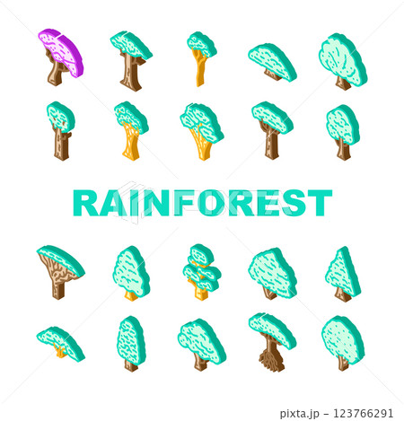 rainforest tree forest green icons set vector rainforest tree forest green icons set vector 123766291