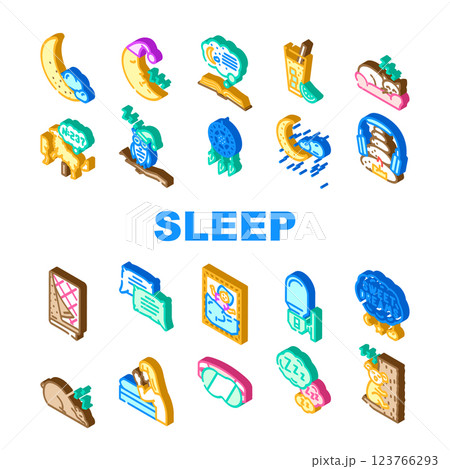 sleep bed pillow dream night icons set vector 123766293