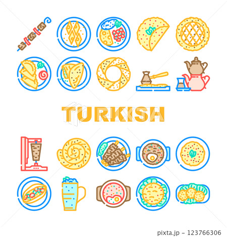 turkish cuisine food dinner icons set vector 123766306