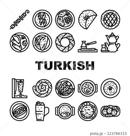 turkish cuisine food dinner icons set vector 123766313