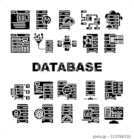 database administrator computer, icons set vector 123766316