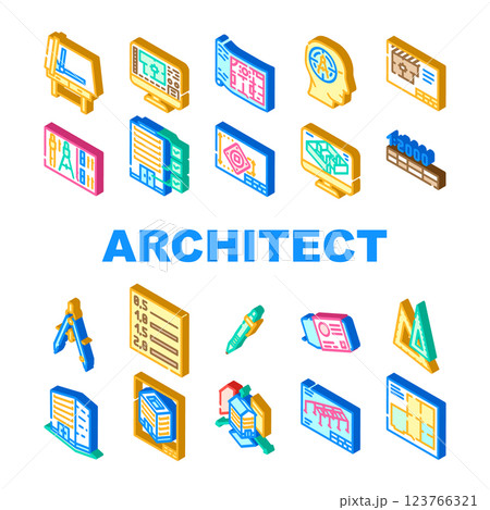 architectural drafter drawing icons set vector 123766321