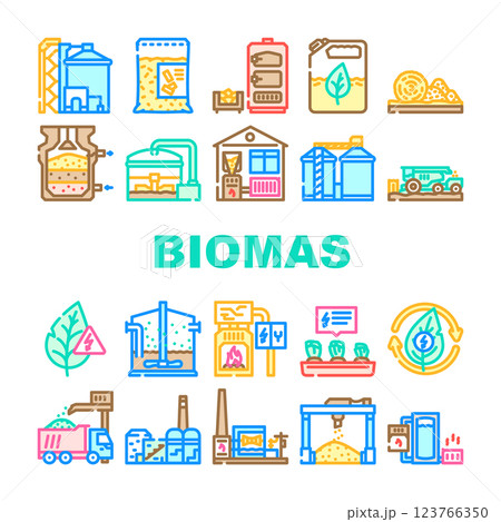 biomass energy plant green icons set vector 123766350