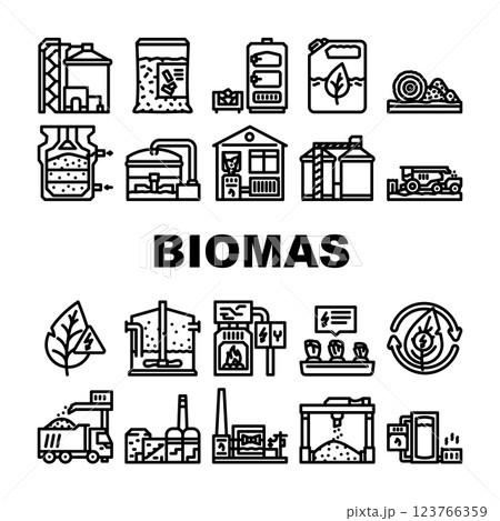 biomass energy plant green icons set vector biomass energy plant green icons set vector 123766359