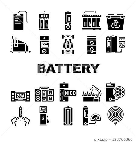 battery technology power electric icons set vector battery technology power electric icons set vector 123766366