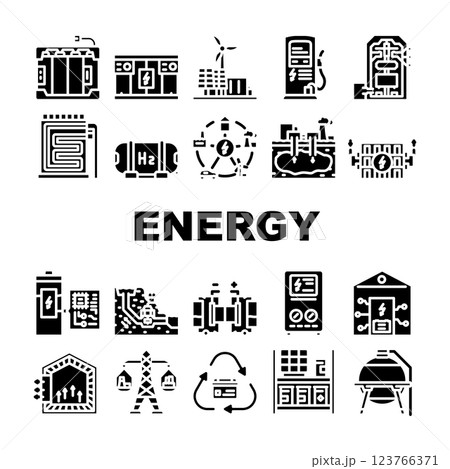 energy storage power battery icons set vector 123766371