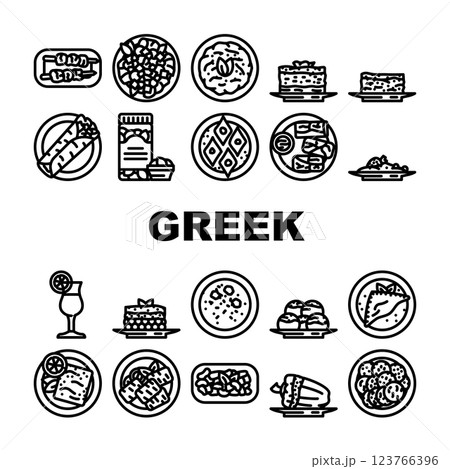 greek cuisine food salad icons set vector 123766396