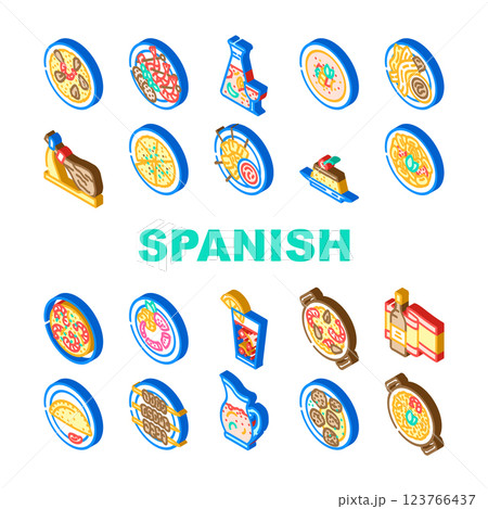 spanish cuisine food spain paella icons set vector spanish cuisine food spain paella icons set vector 123766437