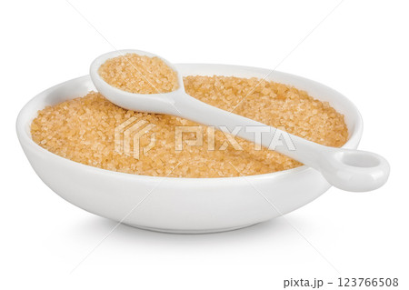 The brown sugar in ceramic bowl isolated on white background The brown sugar in ceramic bowl isolated on white background 123766508