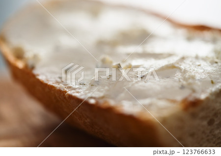 Closeup ciabatta with cream cheese Closeup ciabatta with cream cheese 123766633