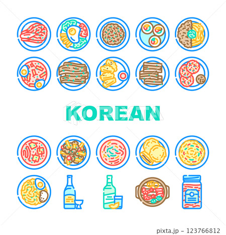 korean cuisine food meal icons set vector korean cuisine food meal icons set vector 123766812