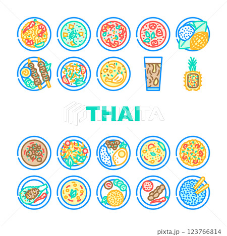thai cuisine food asian dish icons set vector 123766814