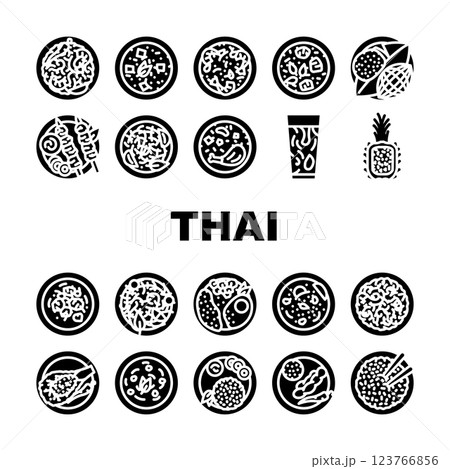 thai cuisine food asian dish icons set vector 123766856