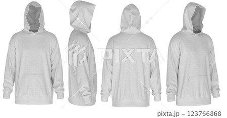 Men's White Oversized Hoodie Mockup - Front, Side, Back View 3D Render 123766868