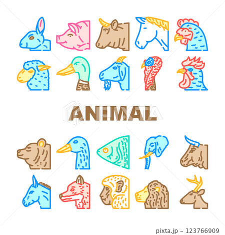 animal zoo pet face farm icons set vector 123766909