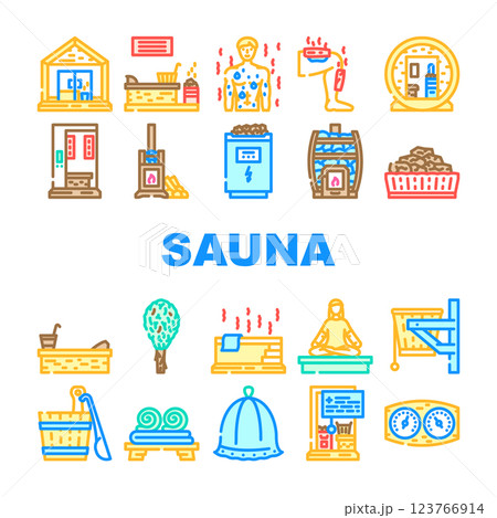sauna steam spa health icons set vector 123766914