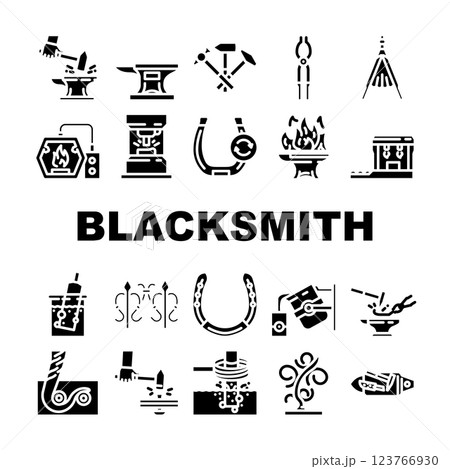 blacksmith forge anvil work icons set vector 123766930