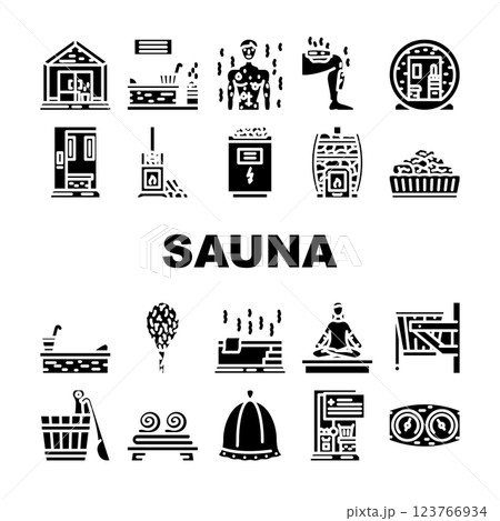 sauna steam spa health icons set vector 123766934