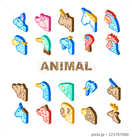 animal zoo pet face farm icons set vector animal zoo pet face farm icons set vector 123767080