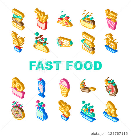 fast food hamburger restaurant icons set vector 123767116