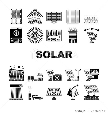 solar panels energy power sun icons set vector solar panels energy power sun icons set vector 123767144