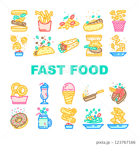 fast food hamburger restaurant icons set vector 123767166