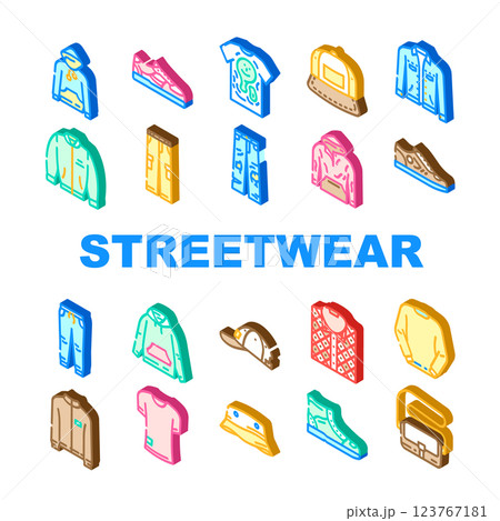 streetwear cloth urban style icons set vector streetwear cloth urban style icons set vector 123767181