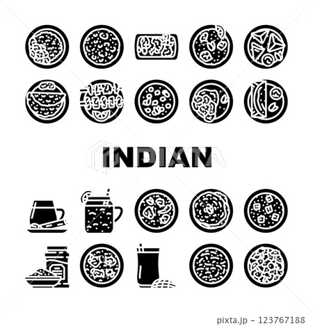 indian cuisine curry food chicken icons set vector 123767188