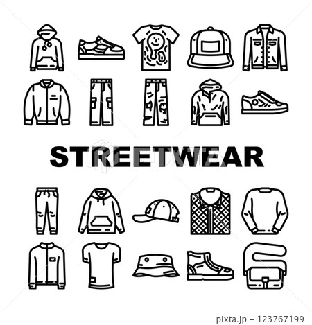 streetwear cloth urban style icons set vector 123767199
