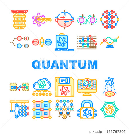 quantum technology data network icons set vector 123767205