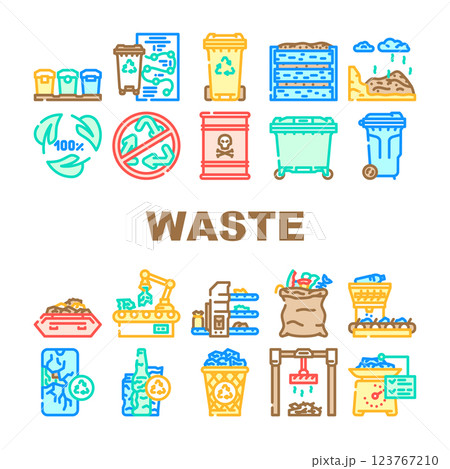 waste sorting garbage plastic icons set vector 123767210