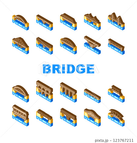 bridge road river construction icons set vector bridge road river construction icons set vector 123767211