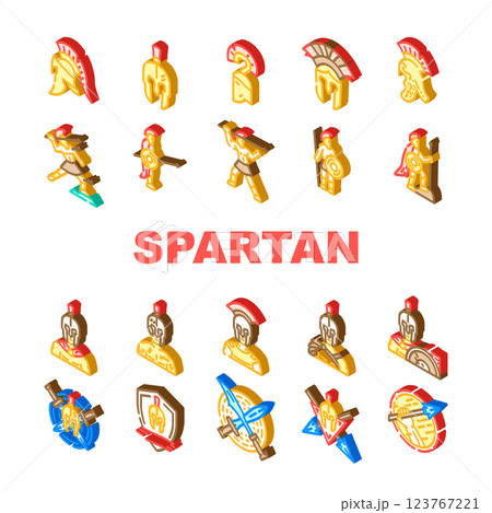 spartan warrior helmet icons set vector 123767221