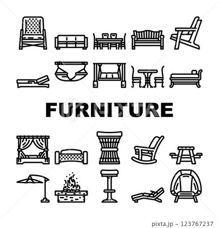 outdoor furniture garden terrace icons set vector outdoor furniture garden terrace icons set vector 123767237