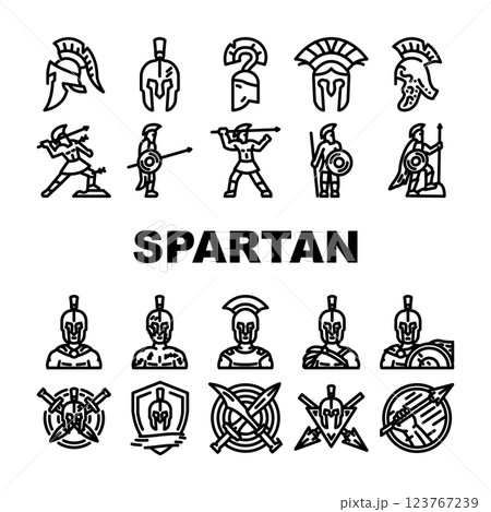 spartan warrior helmet icons set vector 123767239