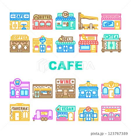 street cafe city outdoor icons set vector 123767389
