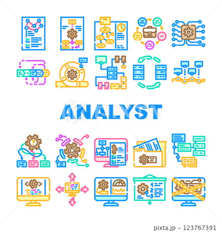 system analyst data business icons set vector system analyst data business icons set vector 123767391