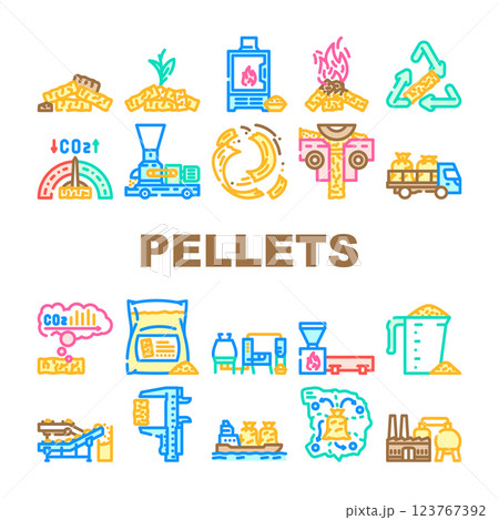 wood pellets eco energy icons set vector wood pellets eco energy icons set vector 123767392