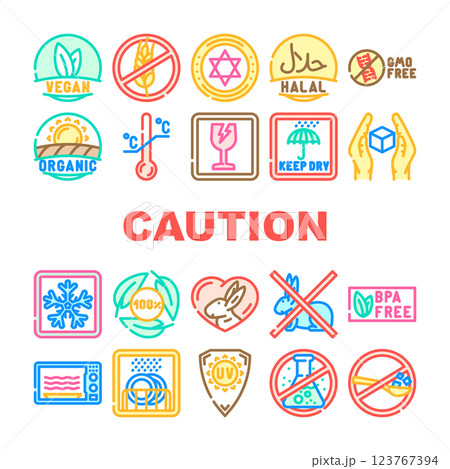 product caution label warning icons set vector 123767394