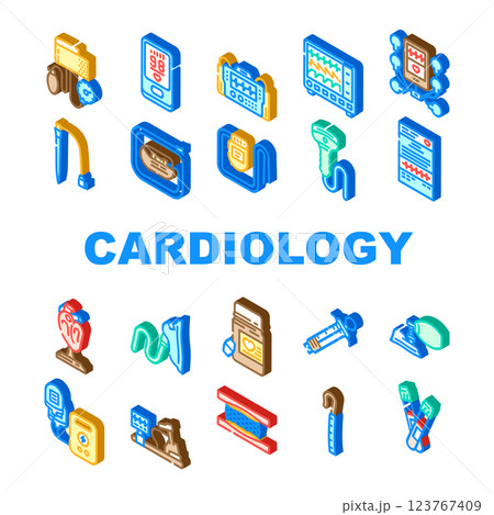 cardiology accessories ecg holter icons set vector 123767409