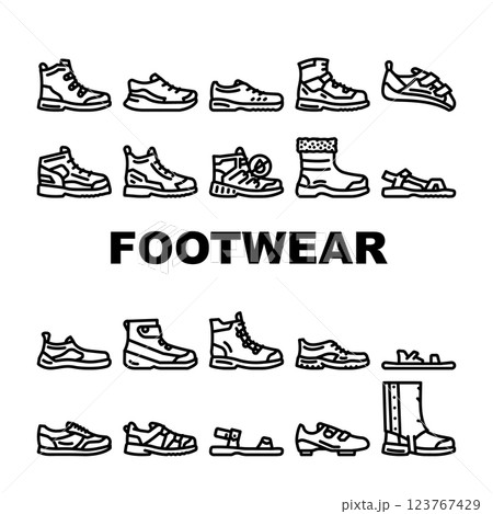 footwear tourism sandals boots icons set vector 123767429