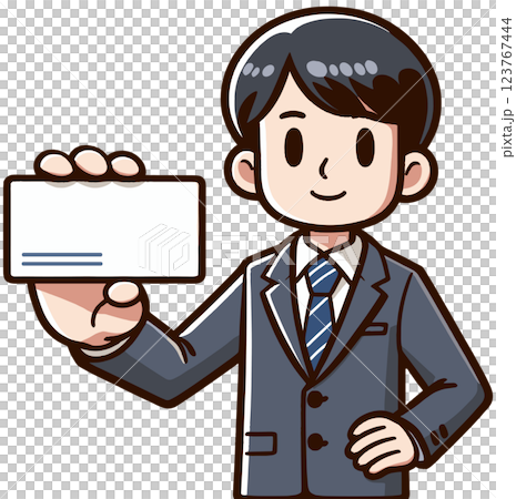 名刺、カードを提示するビジネスマン 123767444