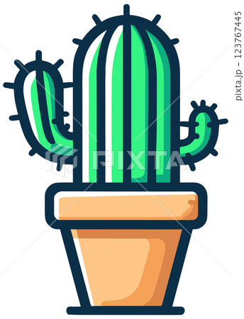 シンプルな植木鉢に入ったサボテンのイラスト 123767445