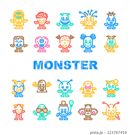 cute monster adorable fluffy icons set vector 123767459