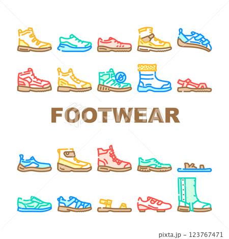 footwear tourism sandals boots icons set vector 123767471