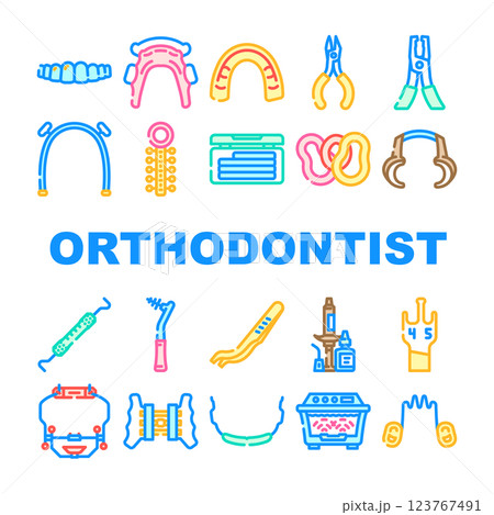 orthodontist accessories retainer icons set vector 123767491